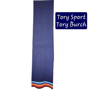 Tory Burch Tory Sport Merino Wool Cable Knit Scarf Navy Blue